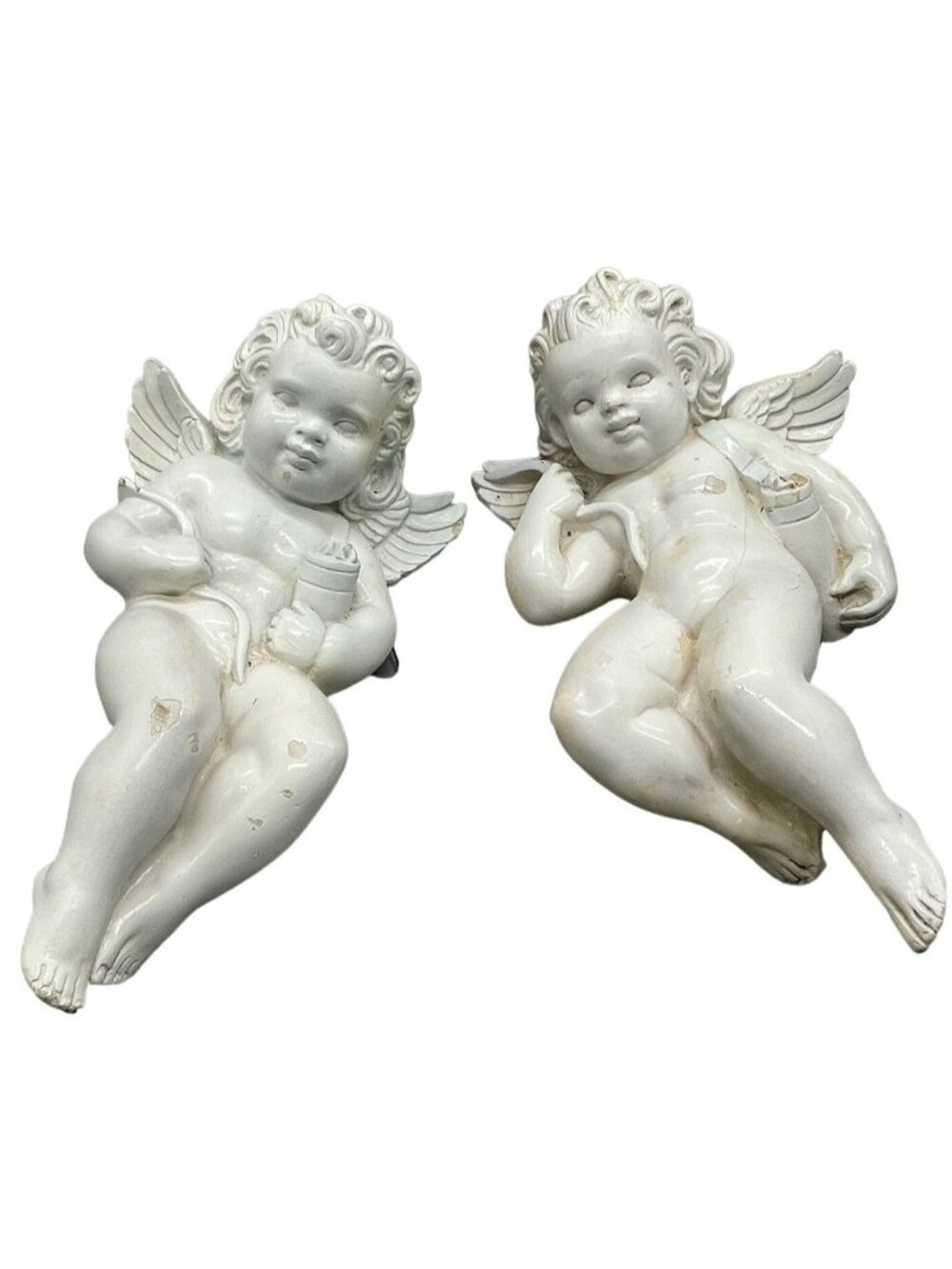 vintage set of 2 Alexander Backer Company figurines Chalkware Cherubs 13" READ